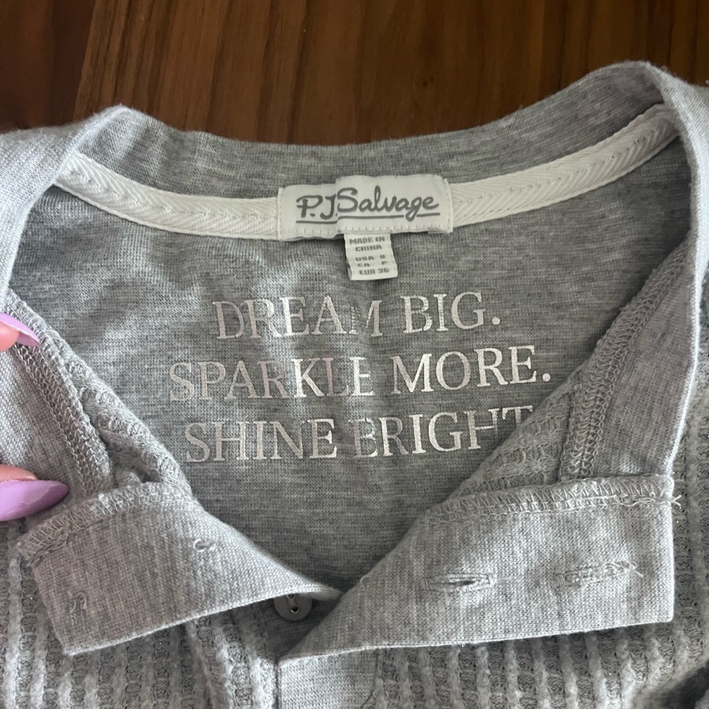 Gray Ribbed Henley Pajama Set - Picture 4 of 6